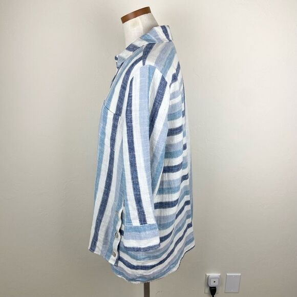 Habitat Linen Tunic Stripe Print Top - Blue & White - Picture 5 of 7